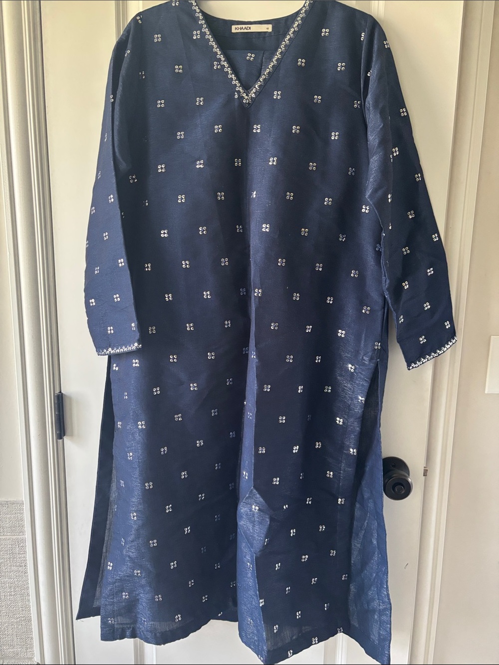 Khaadi Navy Blue Long-Sleeve Embroidered Tunic Dress with pants size 12